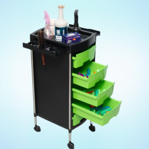 Black and Green Plastic Salon Trolley with Rolling Wheels