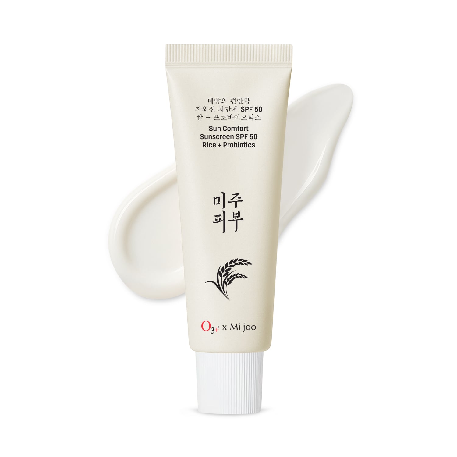 O3+ Mijoo Korea Sun Comfort Lightweight & Moisturising Sunscreen SPF 50 with Rice Probiotics 50g