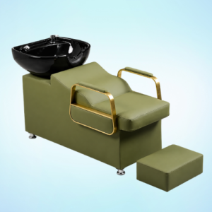 olive green glod-toned armests hair wash chair